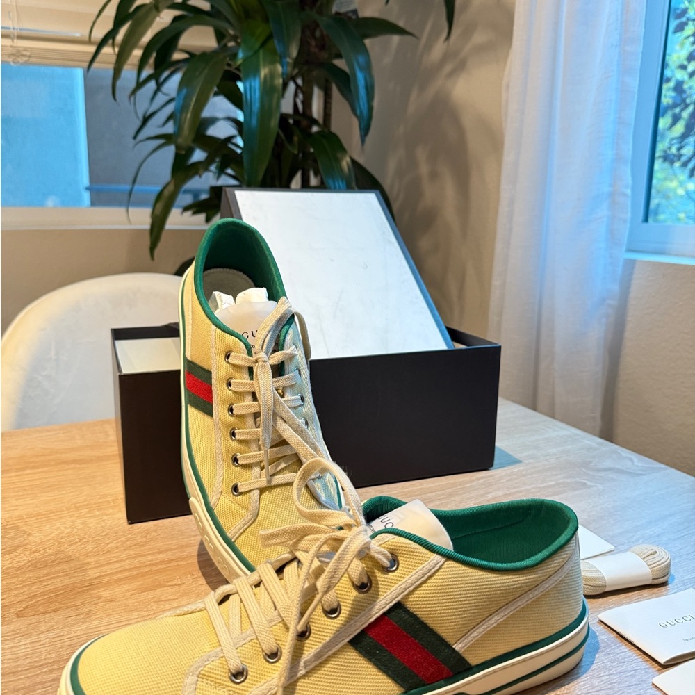 Gucci 1977 Tennis Butter Cotton Sneakers Mens 10 Shoes Retro Vintage Stripe - Picture 4 of 7